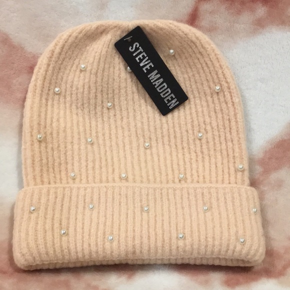 Steve Madden Accessories - Steve Madden Woolen Knit Cap Peach and Pearl Accents NWT OSFM
